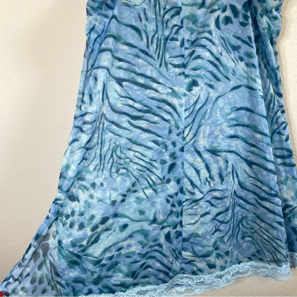 Victoria’s Secret Blue Slip Dress Nightie Y2K Animal Print Sheer Mini Size Large - Picture 7 of 10